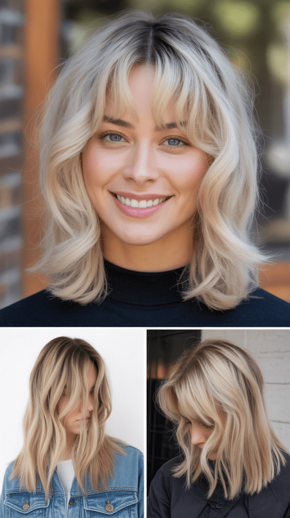 Pale Ale Blonde with Twist-Cutting Layers and Curtain Bangs