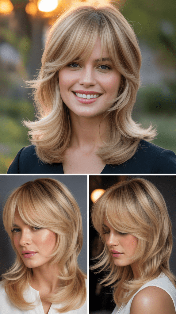 8. Diagonal Bangs with Sandy Beige Blonde