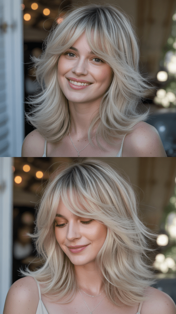 Moonlight Blonde Layers with Feathered Curtain Bangs