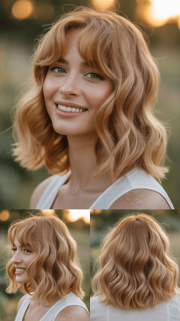 Soft Wispy Bangs with Honey Butter Blonde Waves