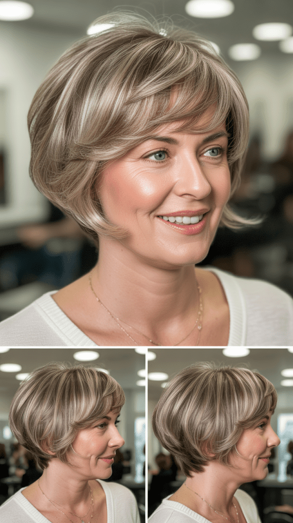 Textured Angled Bob with Side-Swept Bangs