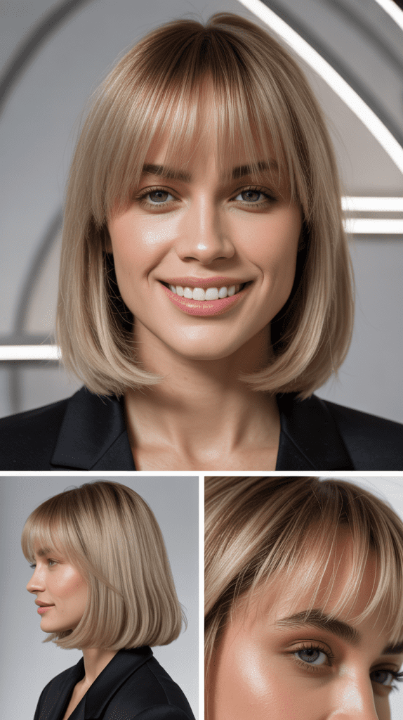Blunt Bangs with Ash Blonde Lob