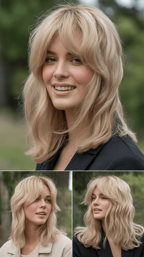 Honey Butter Blonde Lob with Graduated Curtain Bangs
