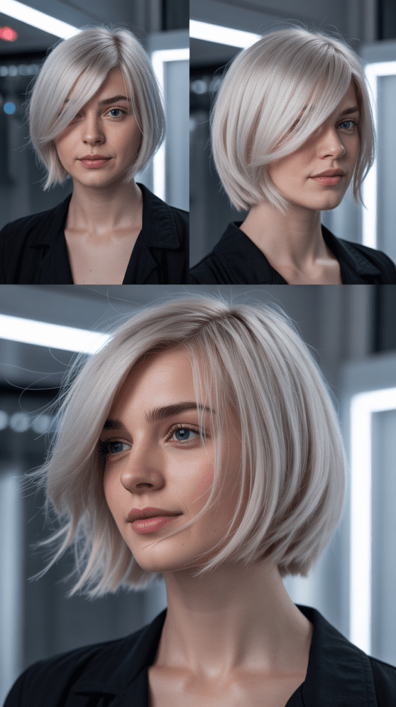 Asymmetrical Fringe with Silver Blonde Bob