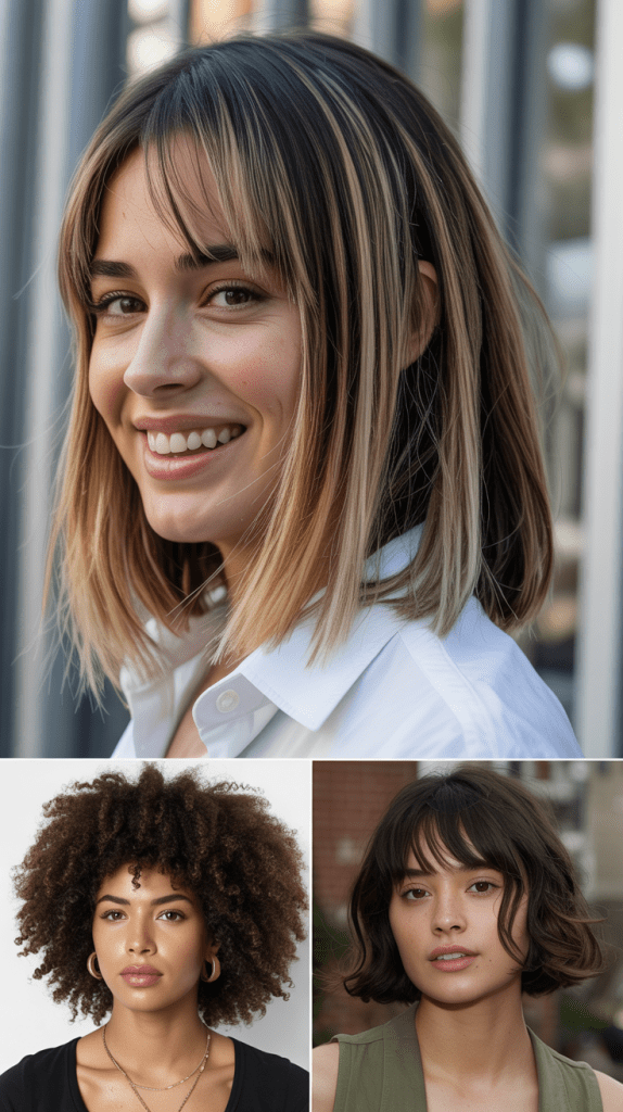 Long Bob with Disconnected Layers and Bangs