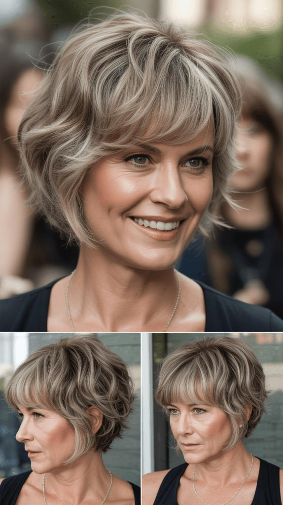 Textured Layered Bob with Asymmetrical Bangs