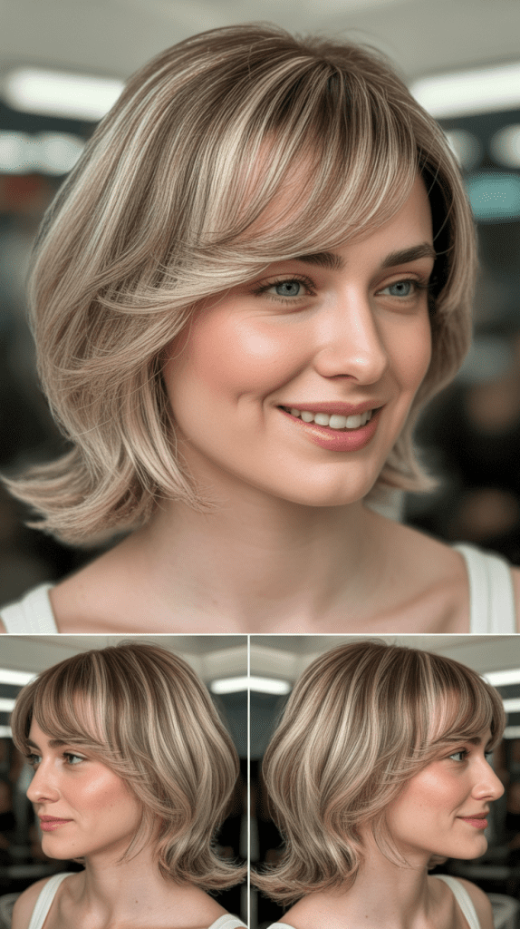 Side-Swept Baby Bangs with Ash Blonde Layers