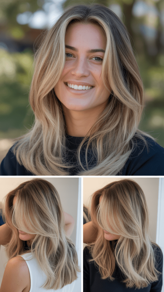 Oat Blonde Balayage with Long Face-Framing Layers