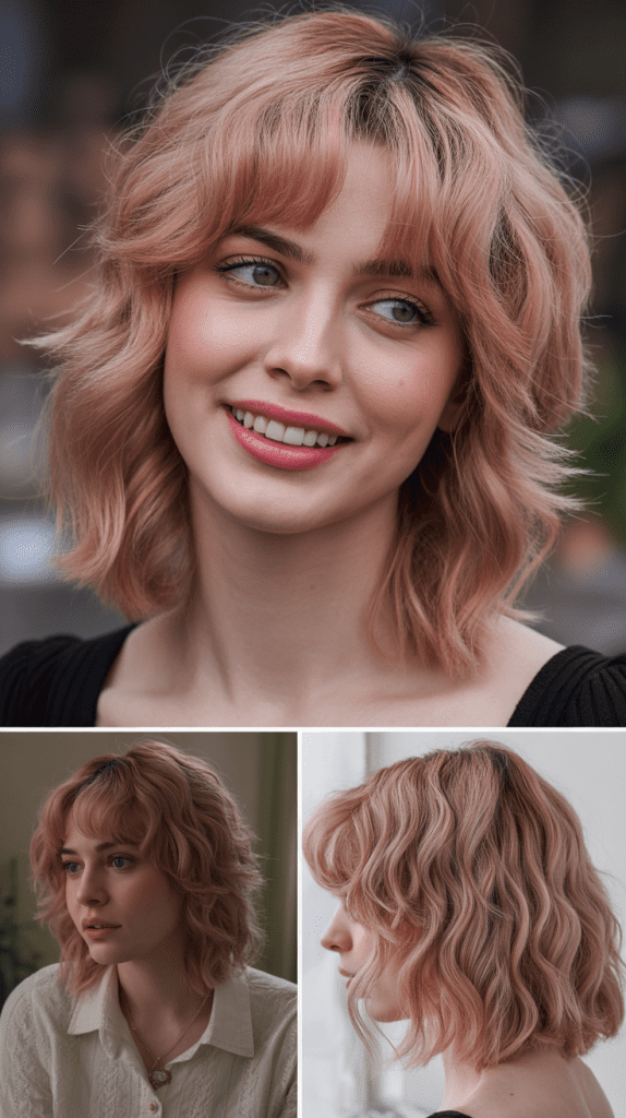 Piecey Bangs with Rose Gold Blonde Waves
