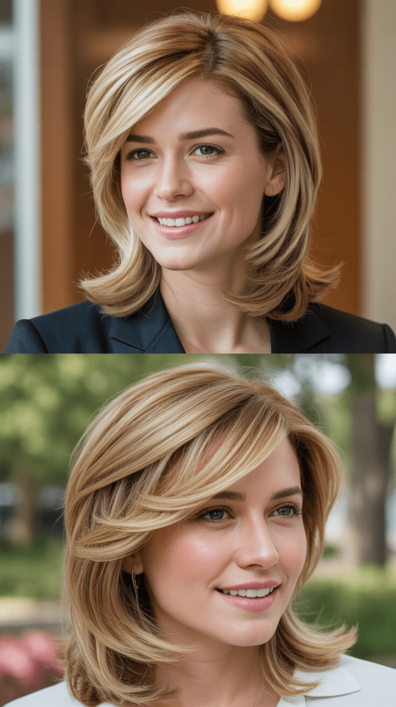 Side-Swept Bangs with Honey Blonde Layers