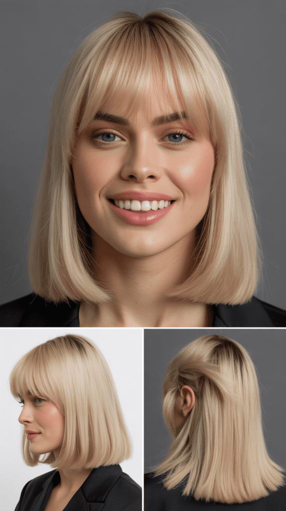 Baby Bangs with Champagne Blonde Straight Cut