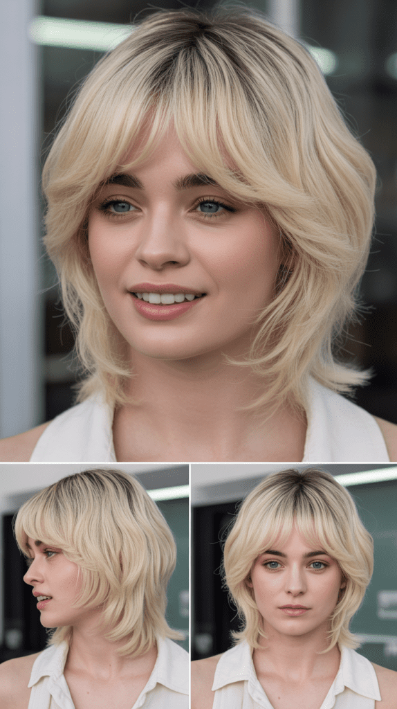 Cool Blonde Layers with Rounded Curtain Bangs