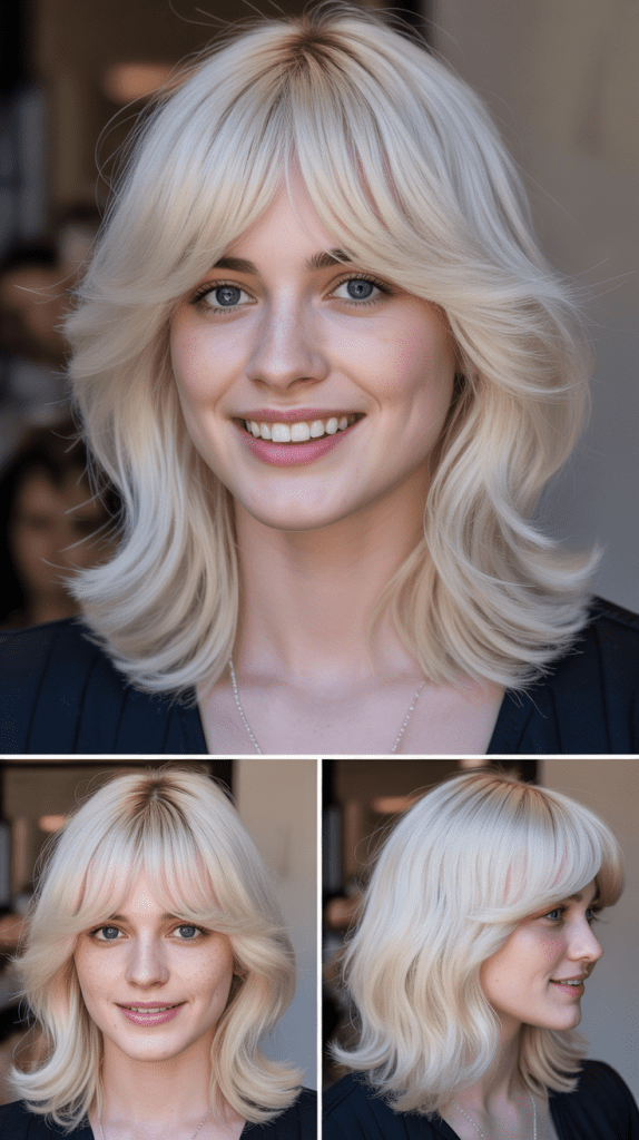 Pearl Blonde Layers with Soft Curtain Bangs