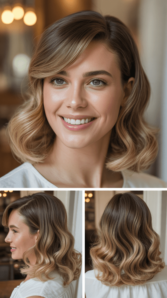 Feathered Side Bangs with Caramel Blonde Soft Waves
