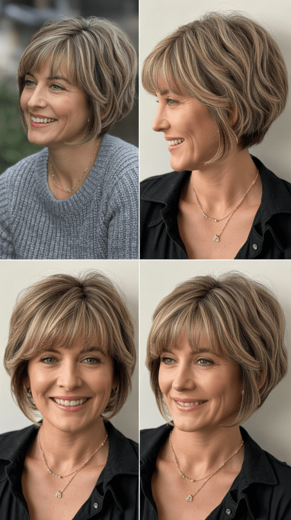Rounded Layered Bob with Arched Bangs