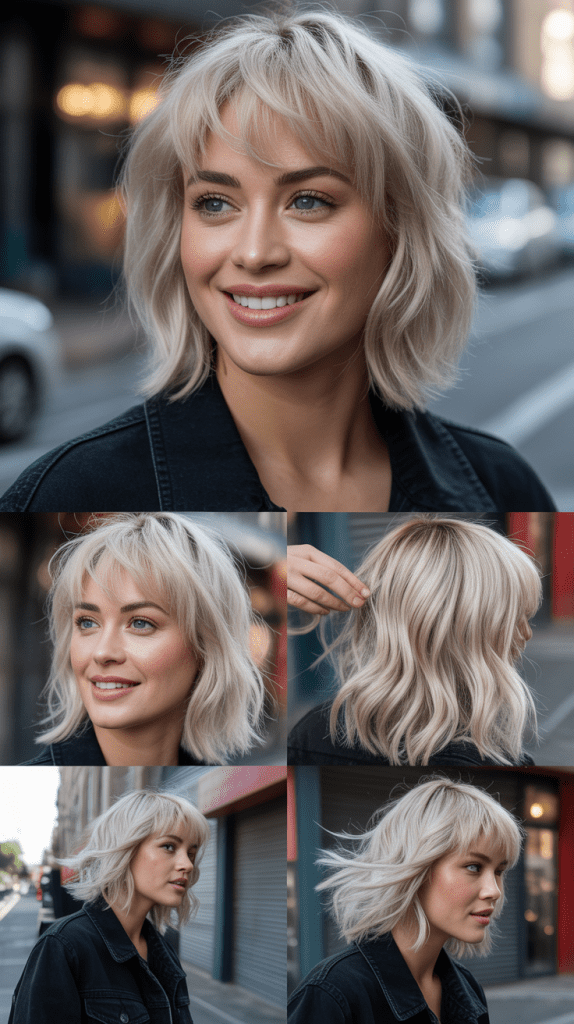 Choppy Bangs with Icy Blonde Textured Layers