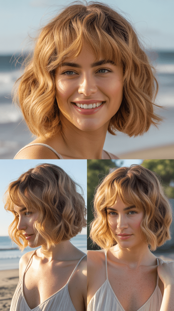 Full Wispy Bangs with Golden Blonde Beachy Waves