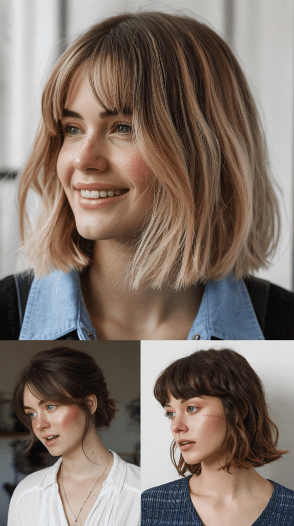  Long Bob with Wispy Curtain Bangs