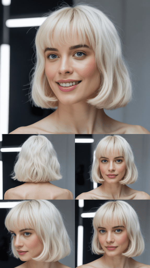 Blunt Baby Bangs with White Blonde Bob