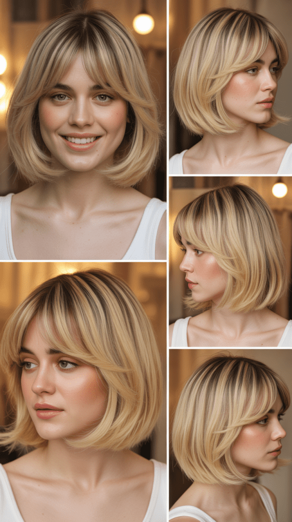 Flaxen Blonde Layers with Textured Curtain Fringe