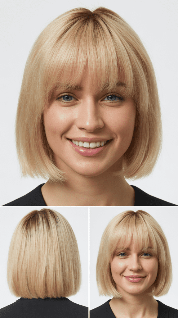 Straight-Across Bangs with Vanilla Blonde Blunt Cut