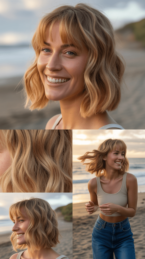 Feathered Bangs with Sandy Blonde Beach Waves