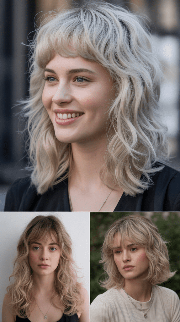 Silver Blonde with Razor-Cut Curtain Bangs