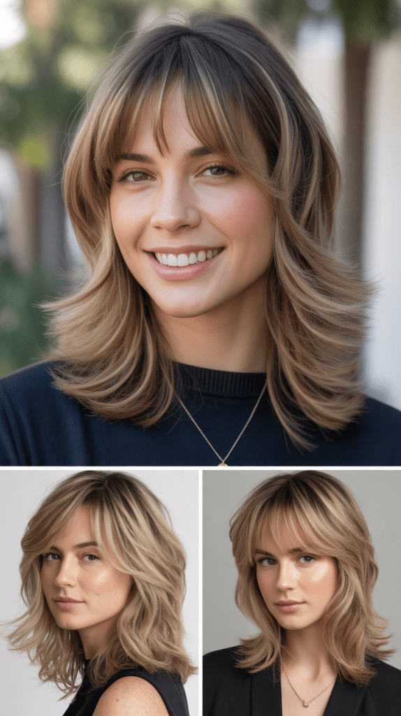 Graduated Blonde Layers with Side-Swept Fringe