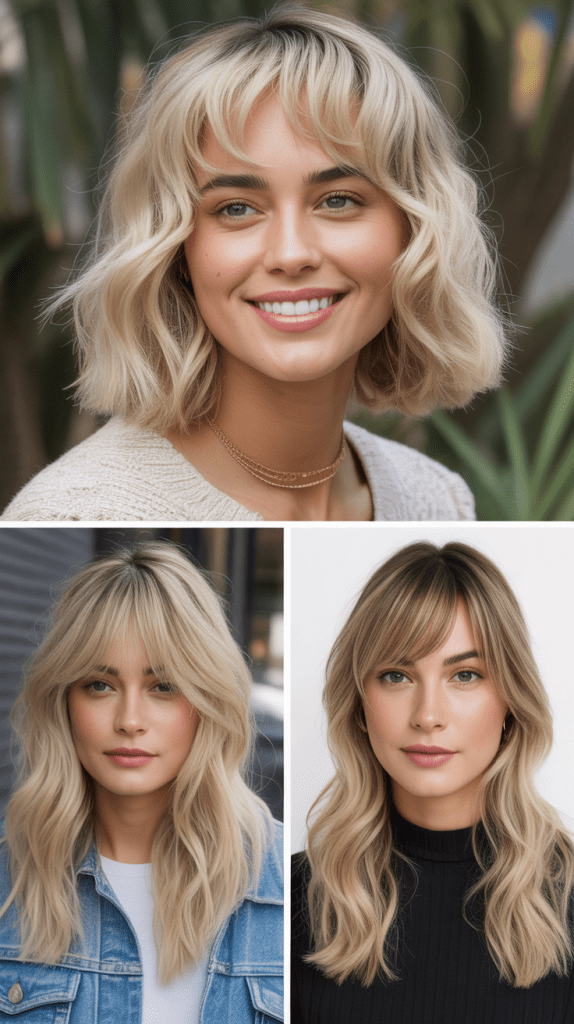  Swoopy Bangs with Beige Blonde Waves