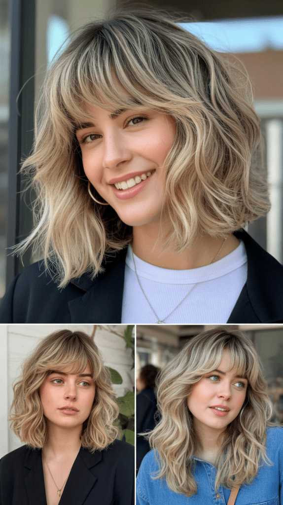Textured Lob with Wispy Curtain Bangs