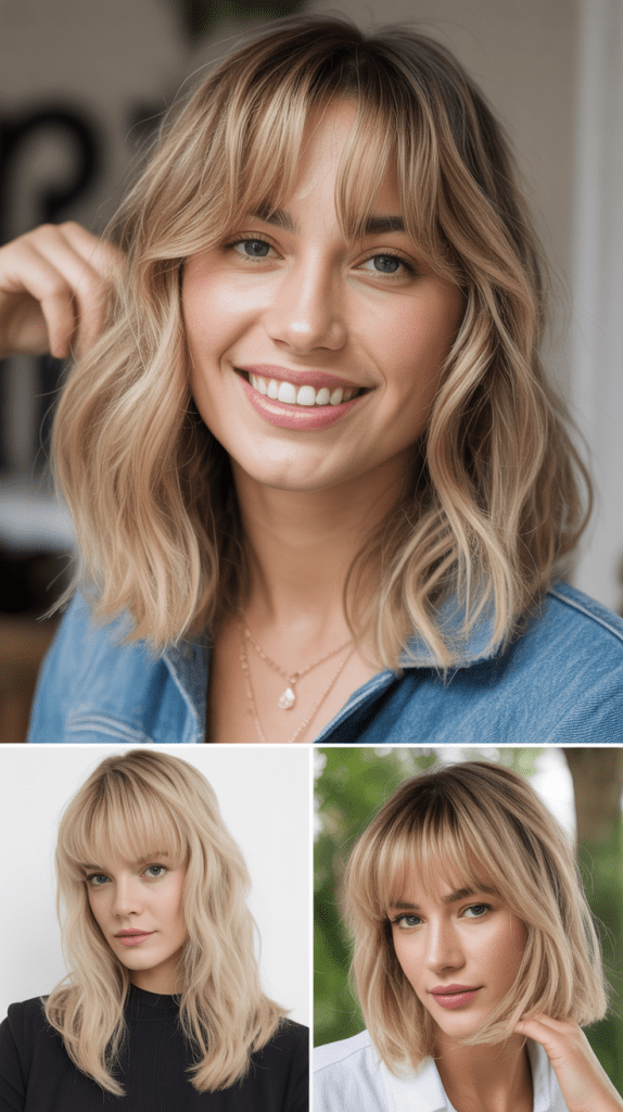 Medium Blonde Hair with Asymmetrical Bangs