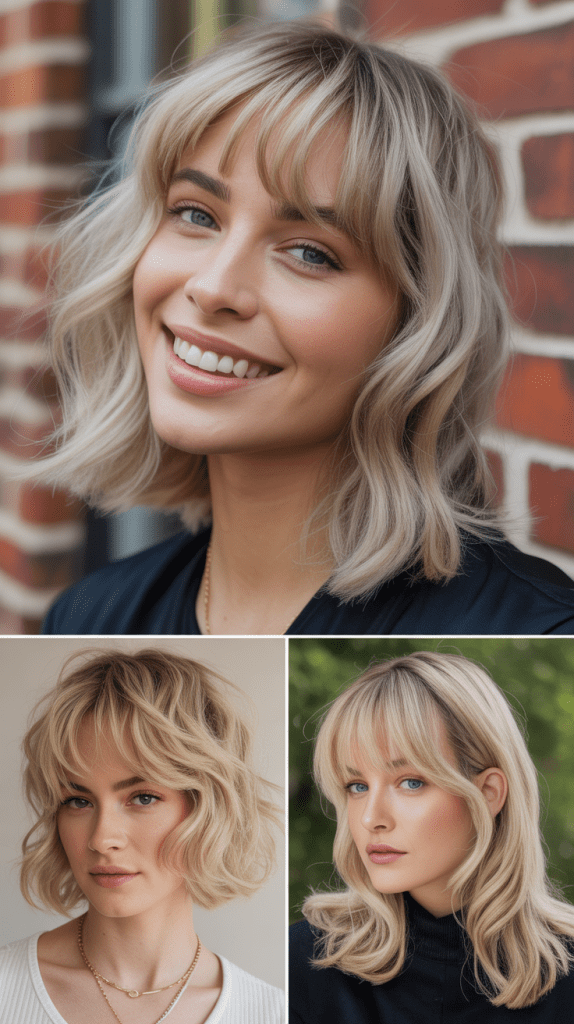 . Soft Layered Blonde with Curved Side Bangs