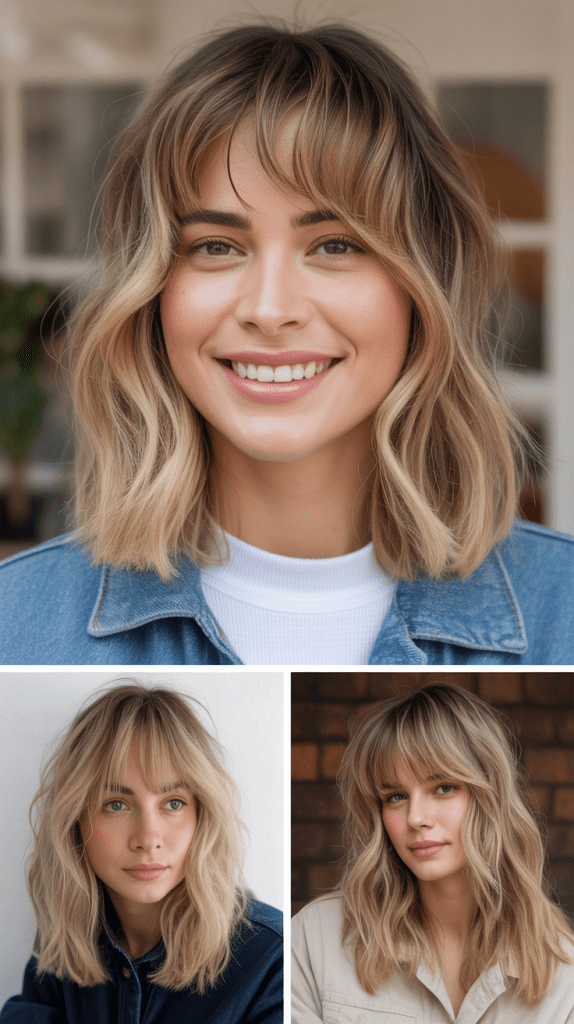 Wispy Bangs with Golden Wheat Blonde Balayage