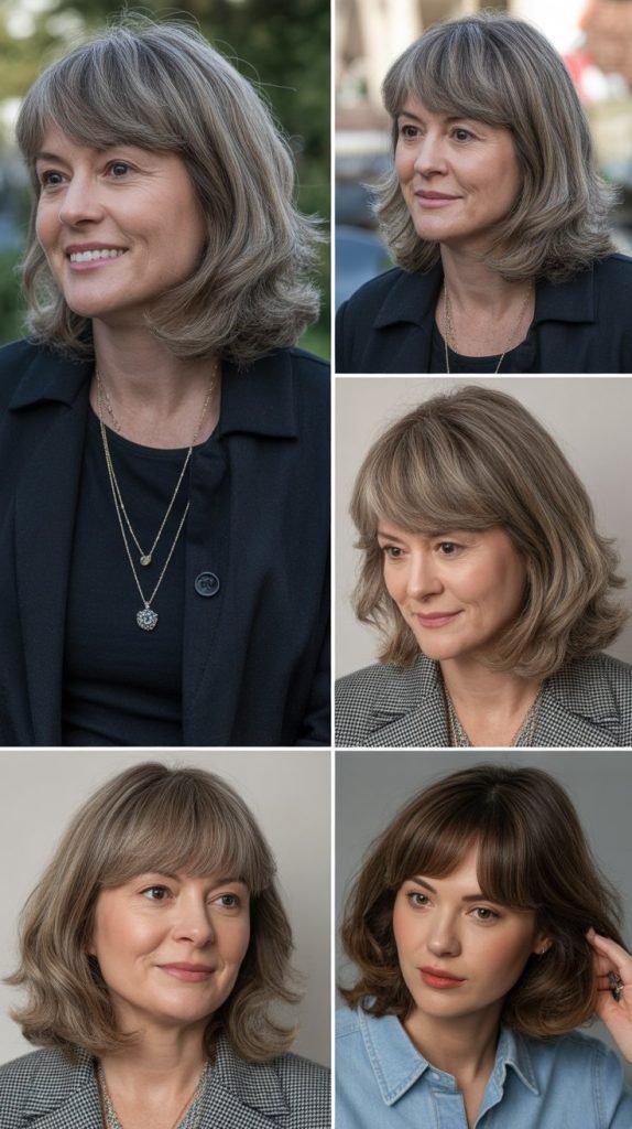 Curtain Bangs with Shoulder-Length Hair