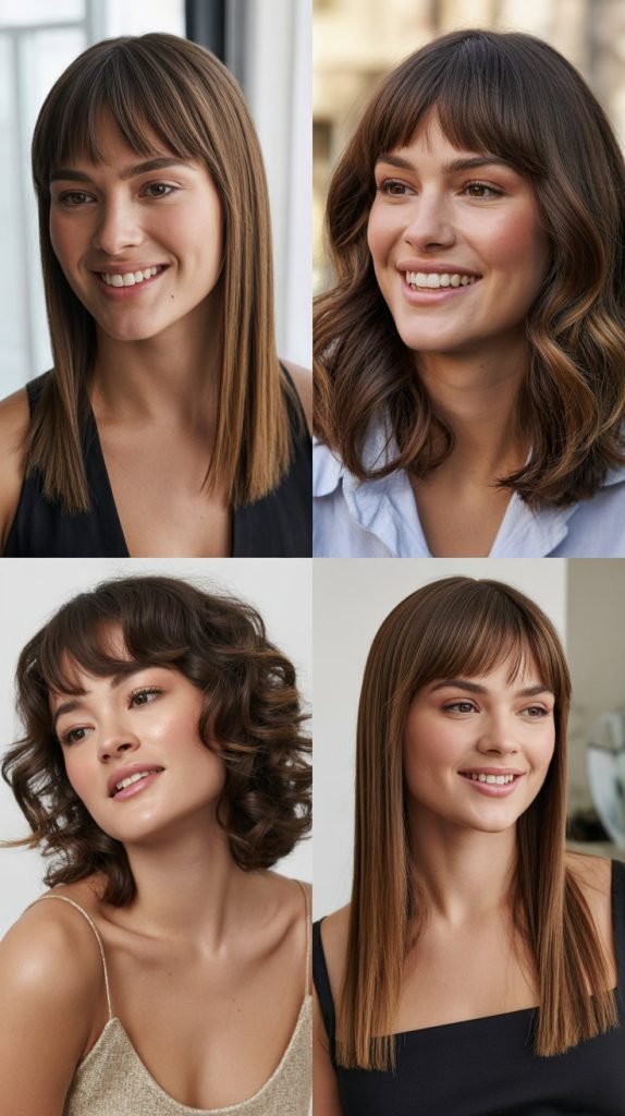 Brow-Skimming Bangs With Butterfly Layers