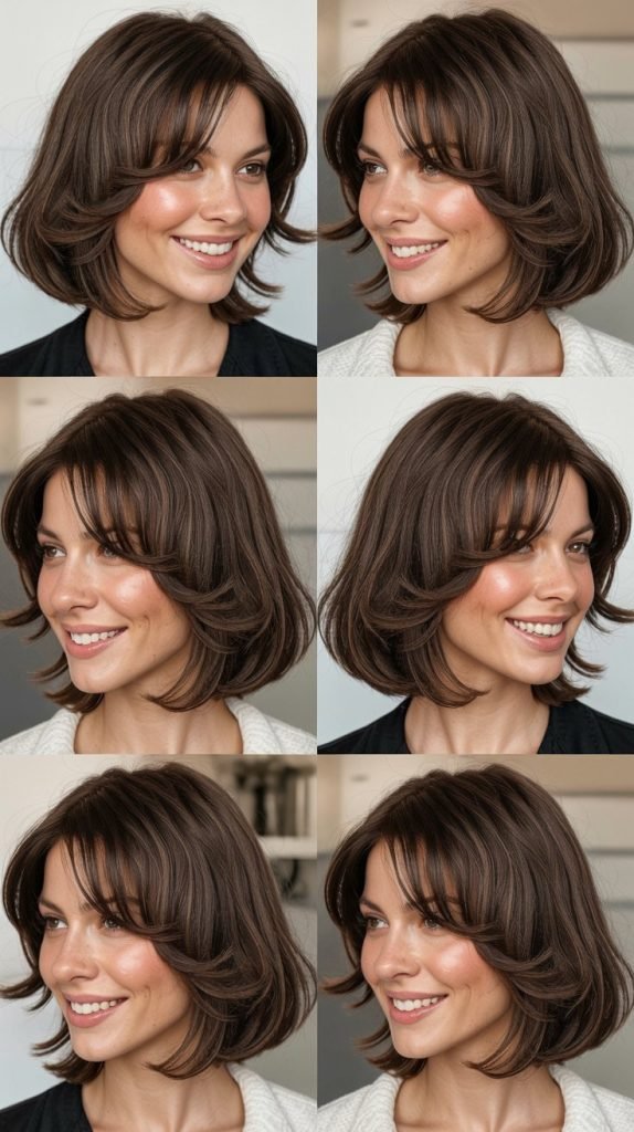 Textured Long Bob With Wispy Curtain Bangs