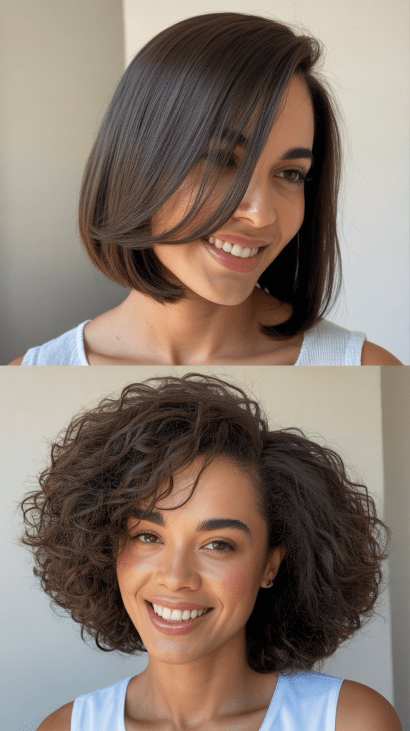 Side-Swept Long Bob With Asymmetric Curtain Bangs