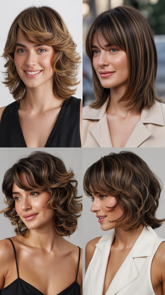  Graduated Layers with Heavy Side-Parted Bangs