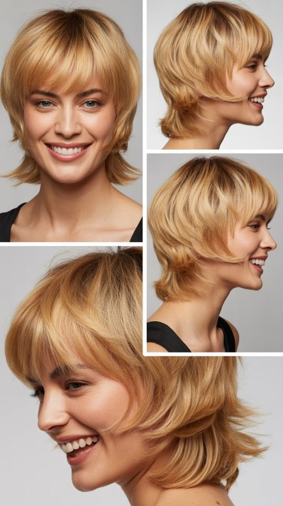 Feathered Bangs with Honey Blonde Shag
