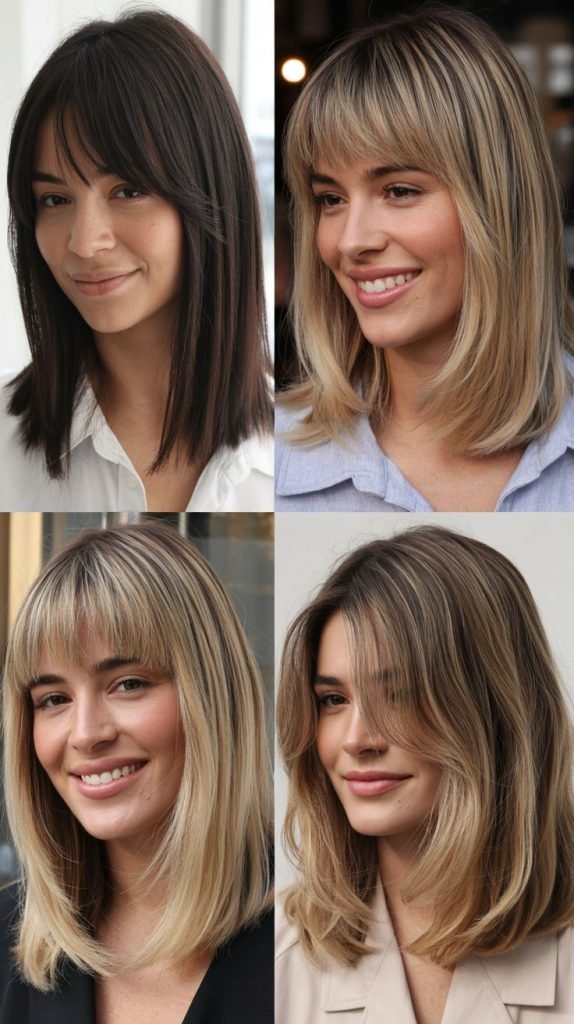  Long Bob With Curtain Bangs And Root Shadow