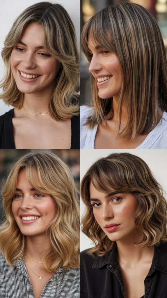  Textured Lob With Side-Swept Curtain Bangs