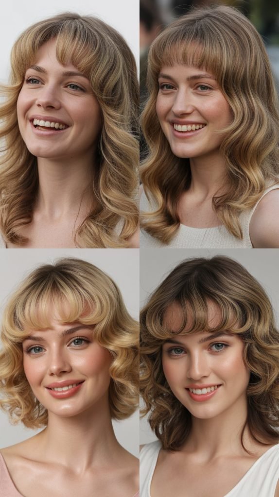 . Dimensional Balayage with Face-Framing Bangs