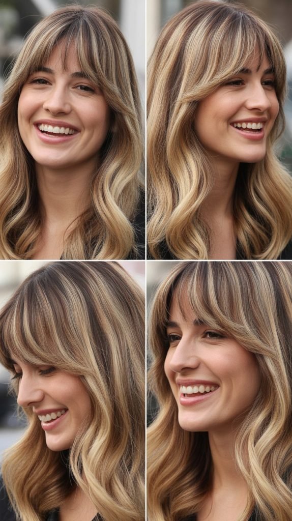 Classic Curtain Bangs with Buttery Blonde Balayage