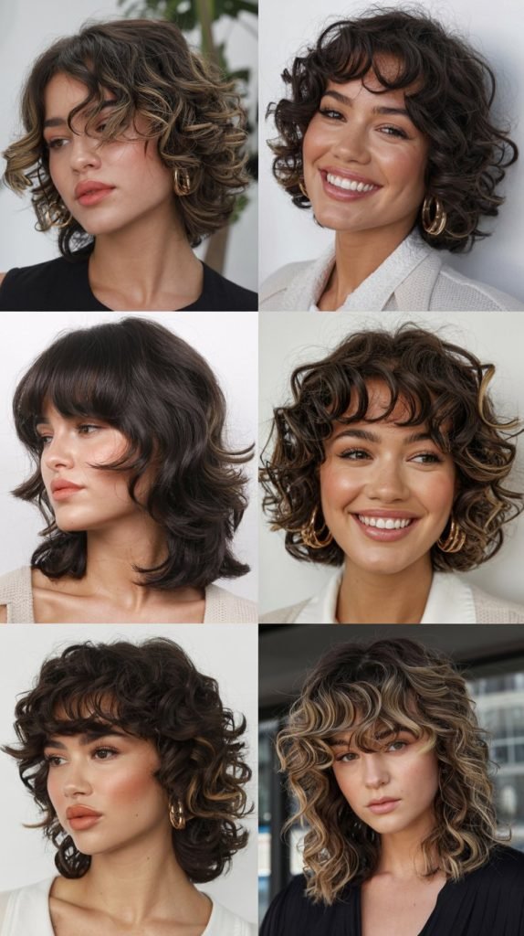 . Curly Lob With Curtain Bangs