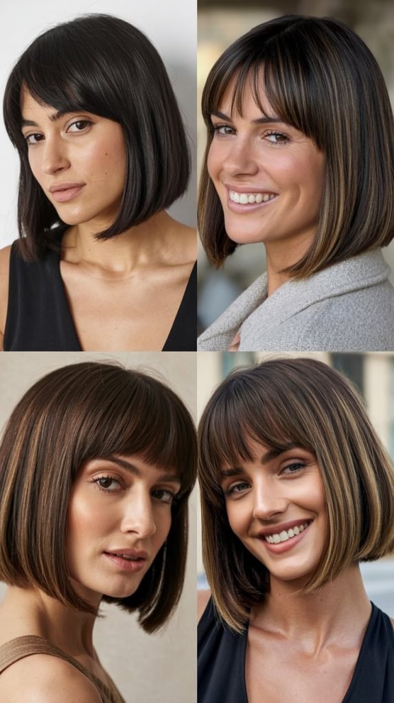  Straight Long Bob With Arched Curtain Bangs