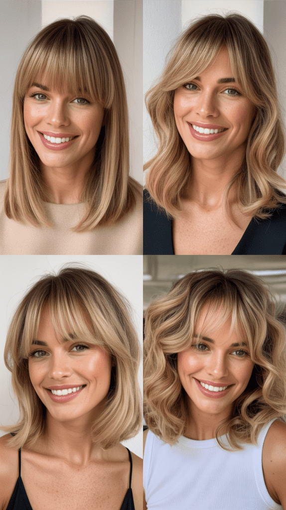 Curtain Bangs with Wheat Blonde Lob
