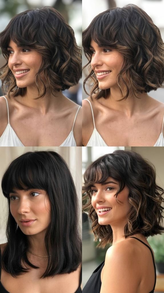 Textured Wavy Long Bob With Curtain Bangs