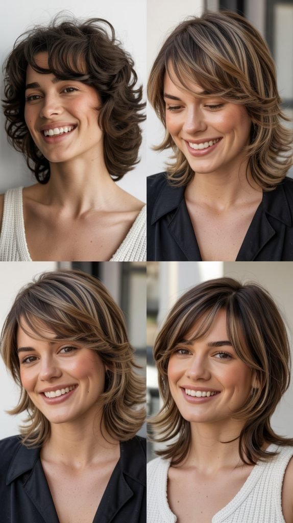 Voluminous Medium Cut with Thick Side Bangs