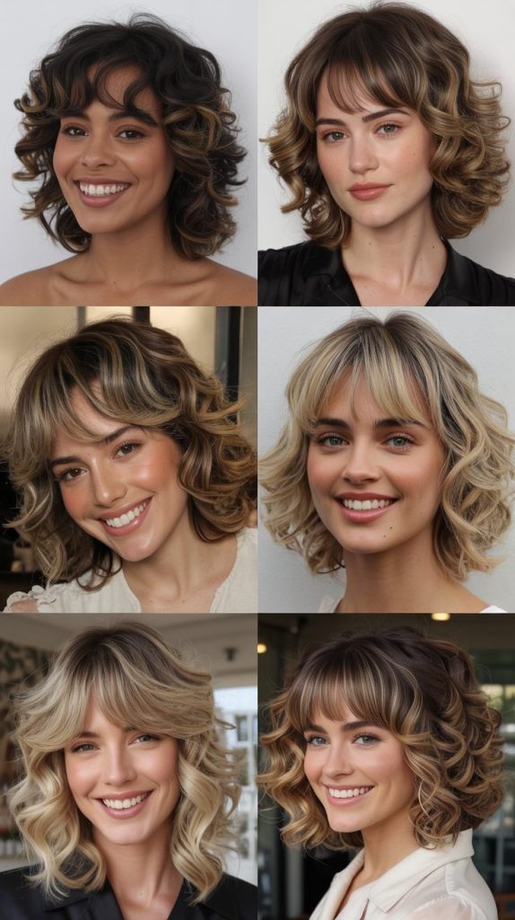  Curly Long Bob With Curtain Bangs