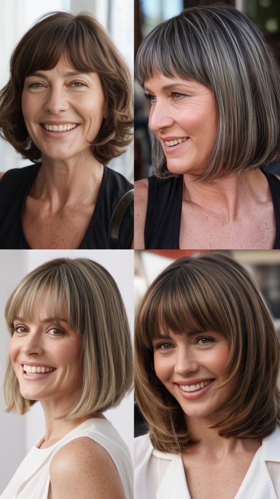 Rounded Lob with Soft Arched Bangs